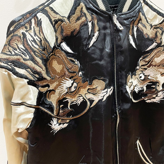 XLサイズ]横須賀龍虎波柄刺繍リバーシブルスカジャン｜和柄 龍