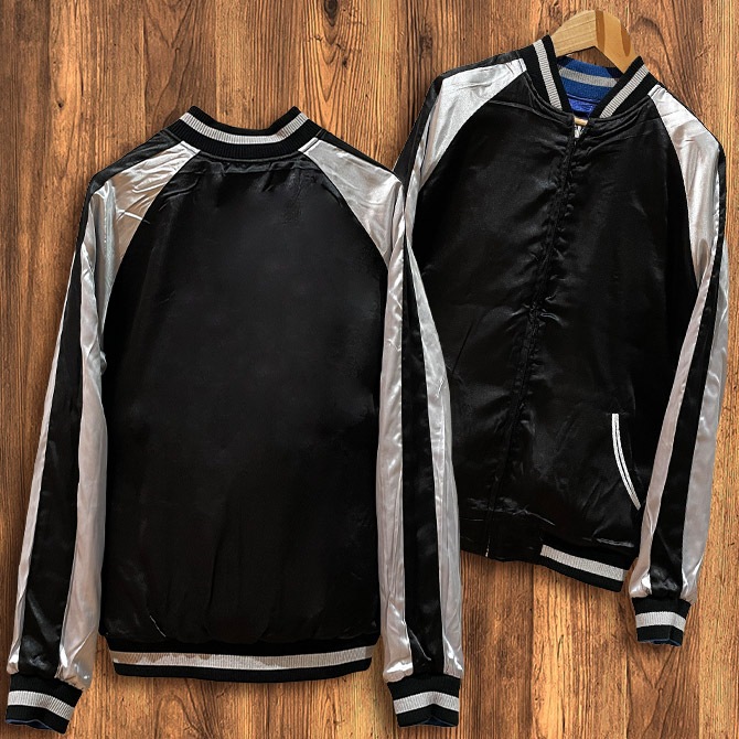 XXLサイズ]横須賀波に白狼柄刺繍リバーシブルスカジャン｜和柄｜横須賀