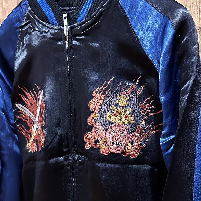 Lサイズ]阿修羅柄刺繍リバーシブルスカジャン【送料無料】｜和柄