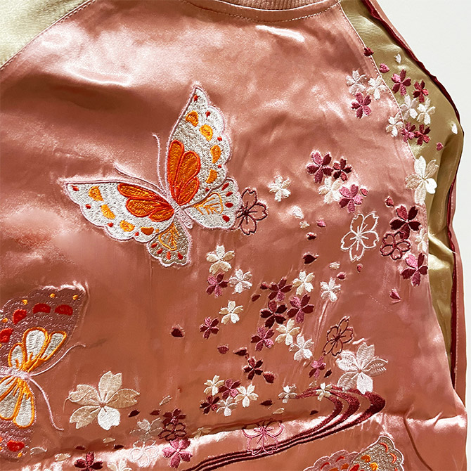 【希少】イオラニ 横浜 月 桜 刺繍 リバーシブル スカジャン サイズM XXLサイズ]桜と金魚柄刺繍リバーシブルスカジャン｜和柄｜横須賀
