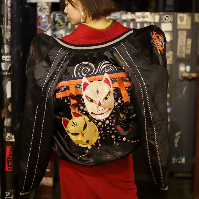 Mサイズ]狐面柄刺繍リバーシブルスカジャン【送料無料】｜カジュアル