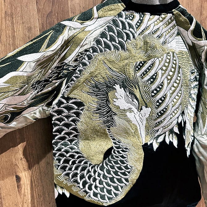 Lサイズ]北斎鳳凰柄刺繍リバーシブルスカジャン｜和柄｜横須賀