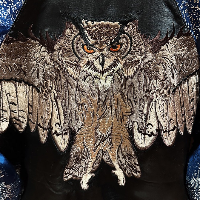 Sサイズ]梟柄刺繍リバーシブルスカジャン【送料無料