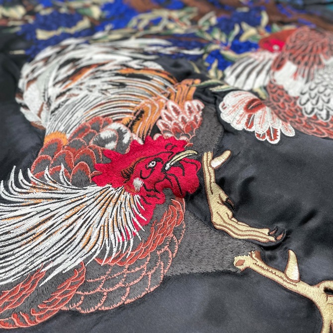 Mサイズ]鶏紫陽花柄刺繍リバーシブルスカジャン【送料無料】｜和柄