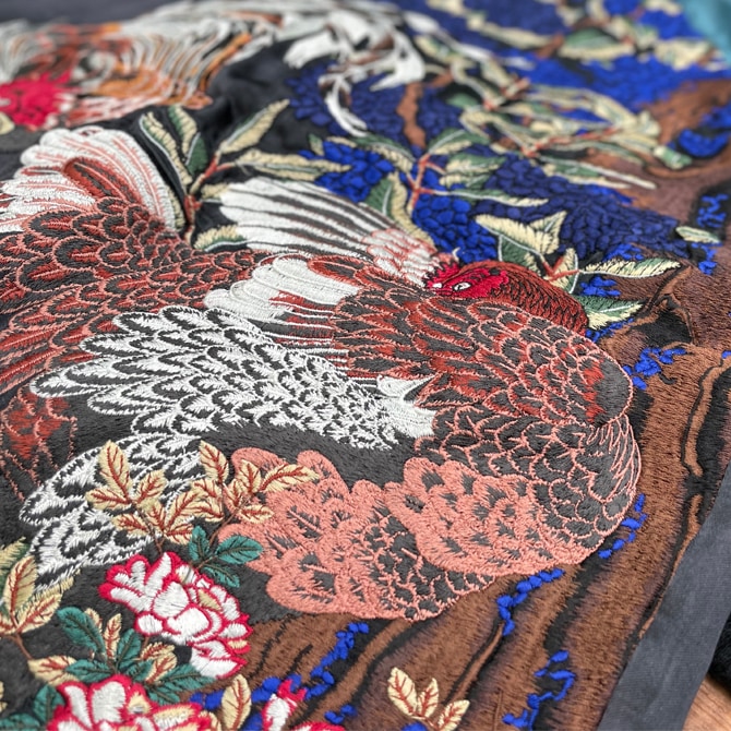 Mサイズ]鶏紫陽花柄刺繍リバーシブルスカジャン【送料無料】｜和柄