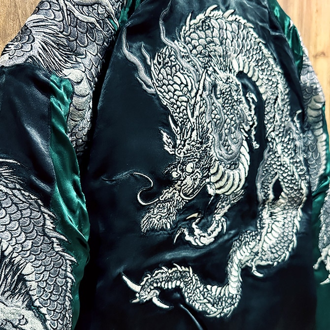 Lサイズ]巻龍柄刺繍リバーシブルスカジャン【送料無料】｜和柄
