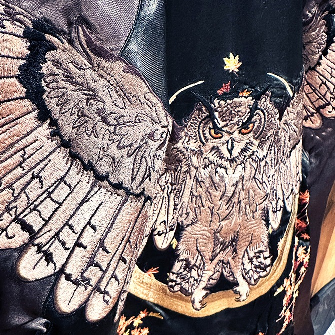 Sサイズ]紅葉と梟柄刺繍リバーシブルスカジャン【送料無料】｜和柄