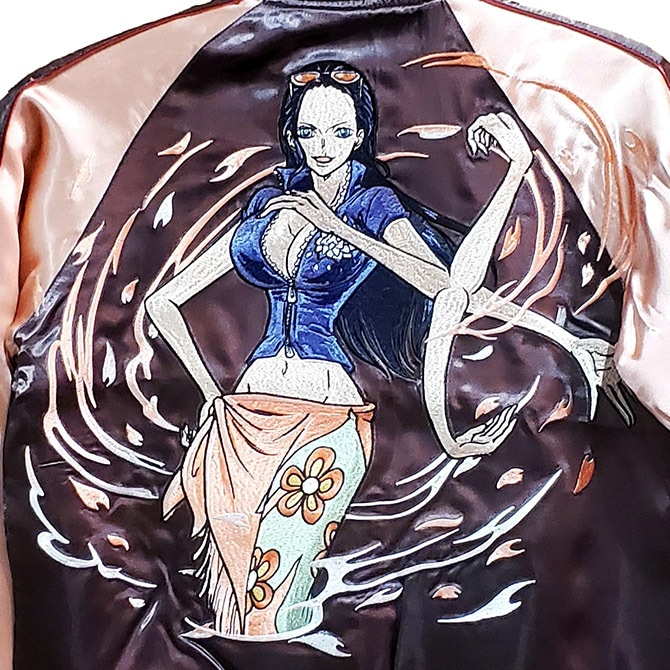 ラッキー13 スカジャン リバーシブル スカル ロビン 刺繍 Y2K 短丈