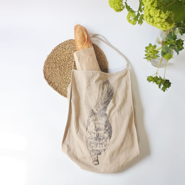 ORIGINAL】Furbaby embroidery Ramie-Tote/猫刺繍ラミートートバッグ 