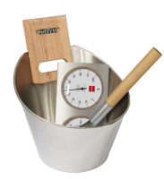 スチールアクセサリーセット (柄杓･桶･温湿度計)　スチール×ウッド