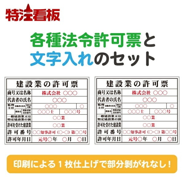 許可票と文字入れのセット 400×500mm