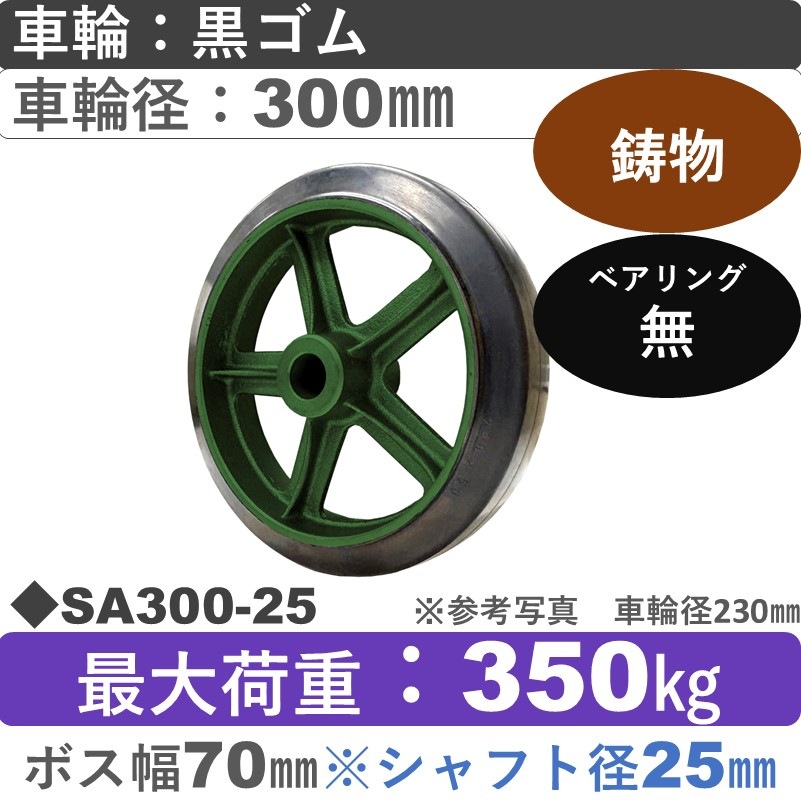 SA300軸径φ25㎜ 浪花製作所 ゴム車輪300㎜