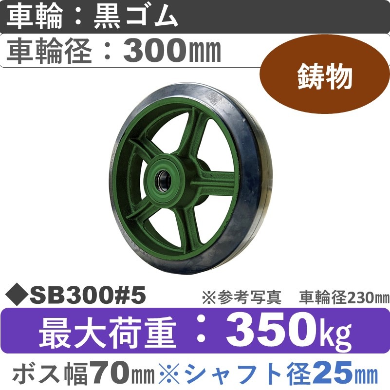 SB300＃5軸径φ25㎜ 浪花製作所 ゴム車輪300㎜