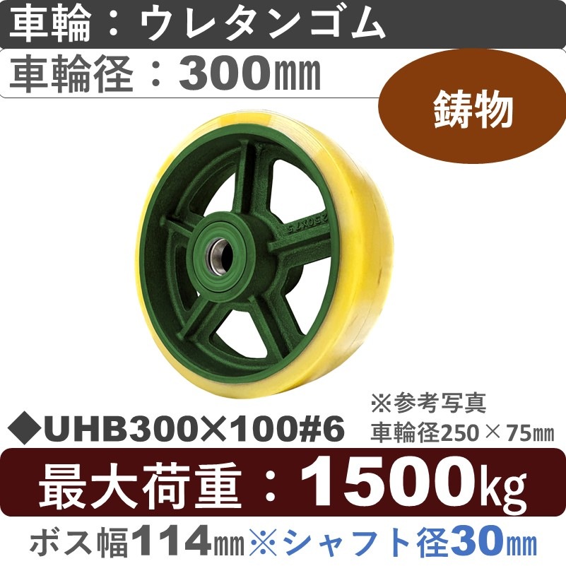 UHB300×100＃6軸径φ30㎜ 浪花製作所 ウレタン車輪300㎜