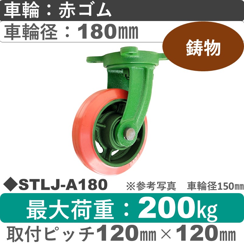 STLJ-A180 浪花製作所 キャスター 自在金具 ゴム車輪180㎜