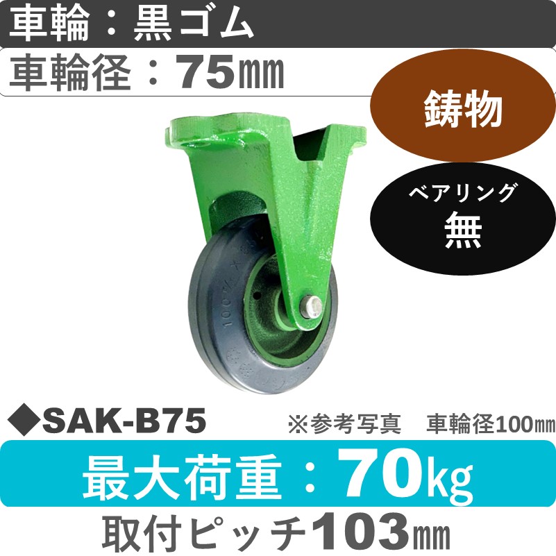 SAK-B75 浪花製作所 キャスター 固定金具 ゴム車輪75㎜