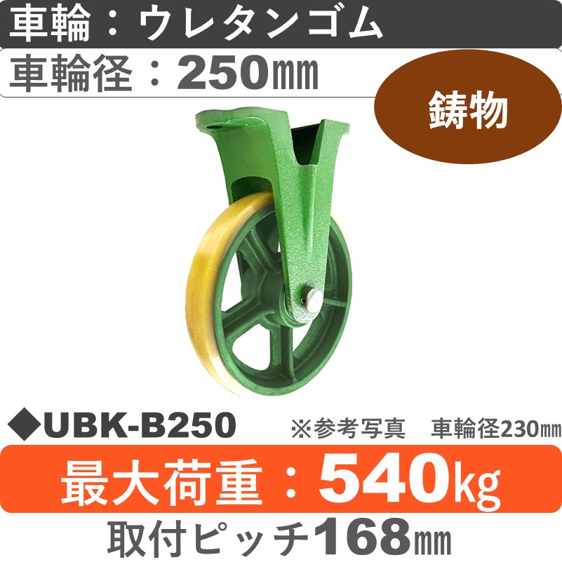 UBK-B250 浪花製作所 キャスター 固定金具 ウレタン車輪250㎜