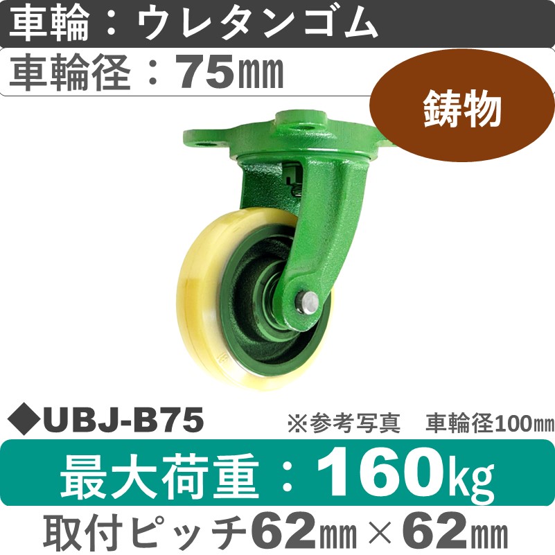 UBJ-B75 浪花製作所 キャスター 自在金具 ウレタン車輪75㎜