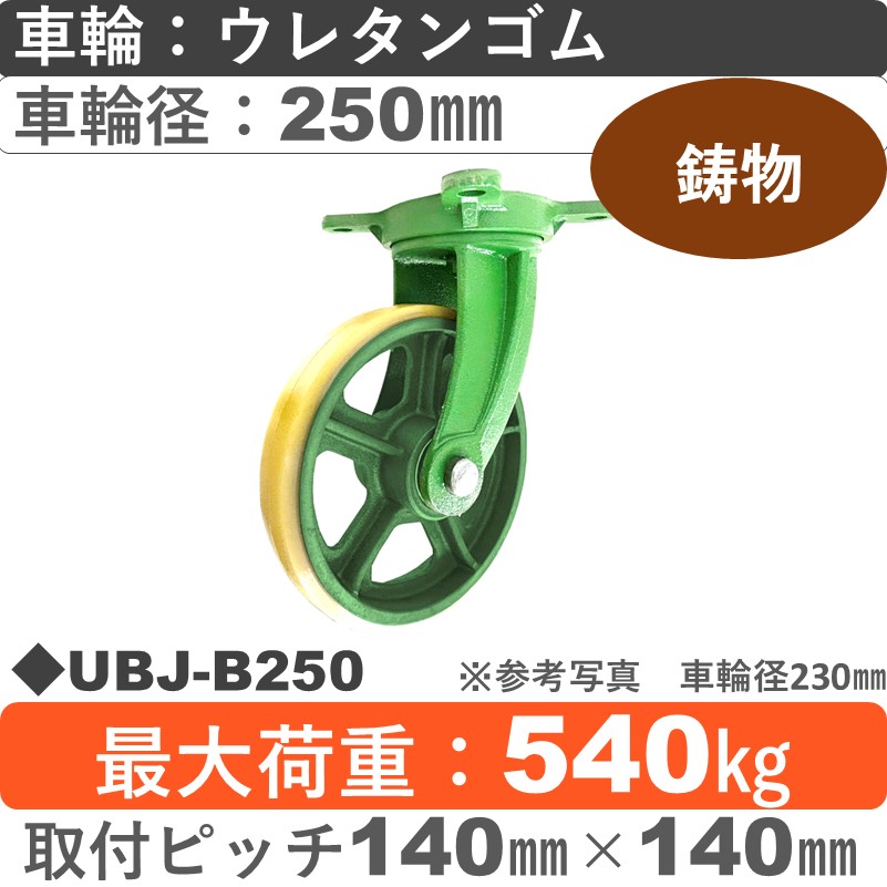 UBJ-B250 浪花製作所 キャスター 自在金具 ウレタン車輪250㎜