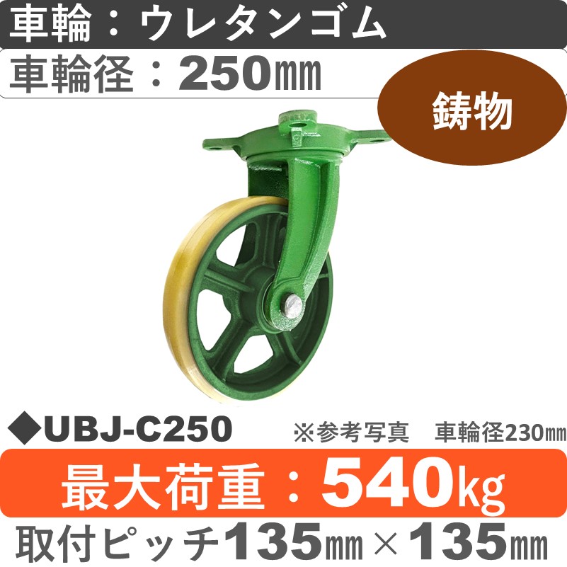 UBJ-C250 浪花製作所 キャスター 自在金具 ウレタン車輪250㎜