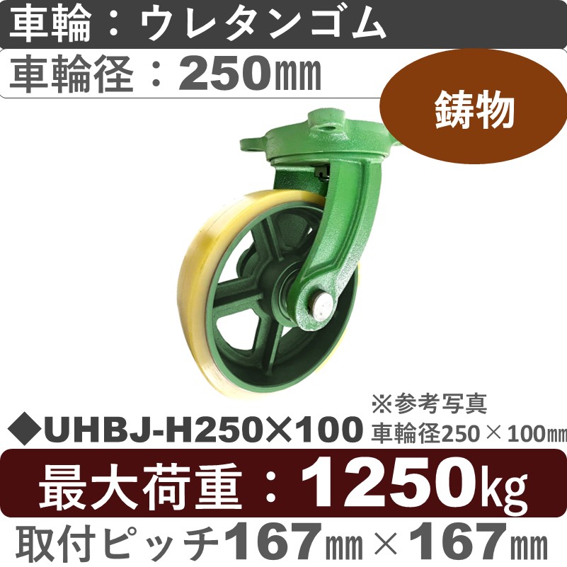 UHBJ-H250×100 浪花製作所 キャスター 自在金具 ウレタン車輪250㎜