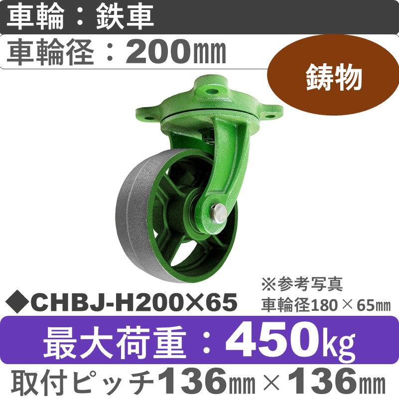 CHBJ-H200×65 浪花製作所 キャスター 自在金具 ゴム車輪200㎜