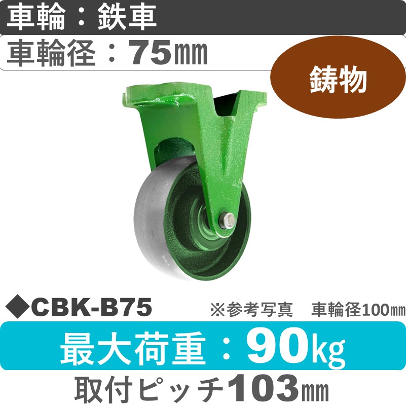 CBK-B75 浪花製作所 キャスター 固定金具 鉄車輪75㎜