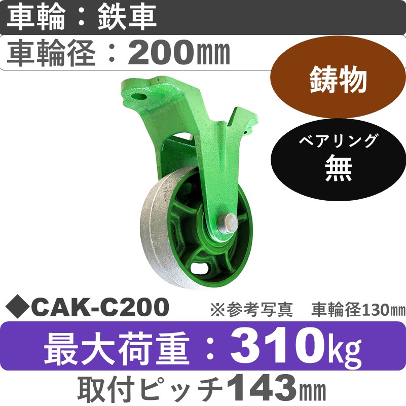 CAK-C200 浪花製作所 キャスター 固定金具 鉄車輪200㎜