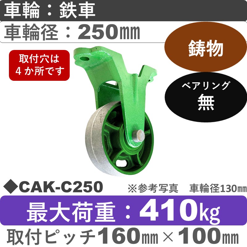 CAK-C250 浪花製作所 キャスター 固定金具 鉄車輪250㎜