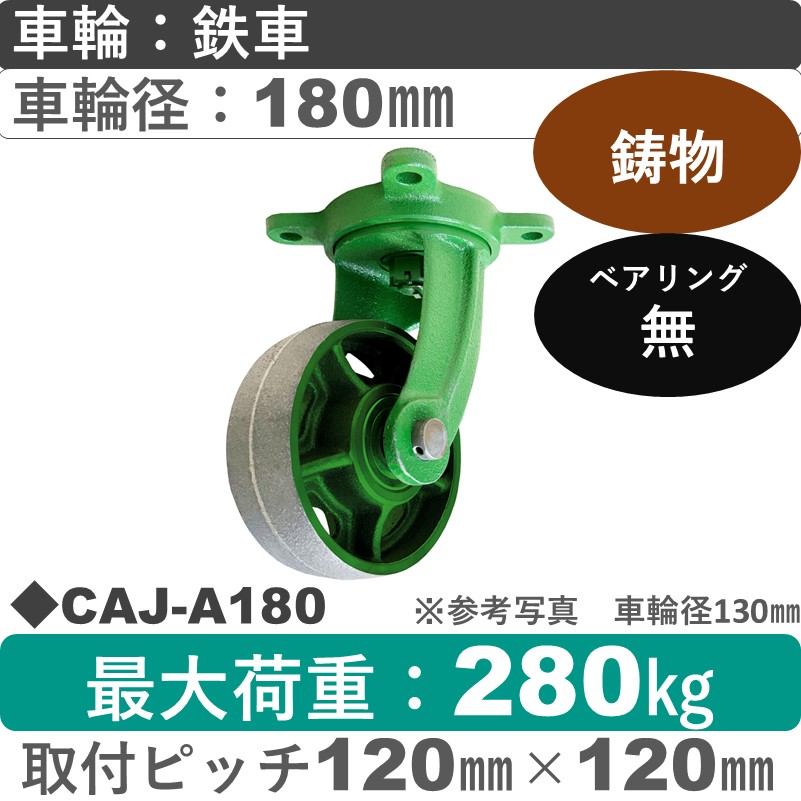 CAJ-A180 浪花製作所 キャスター 自在金具 鉄車輪180㎜