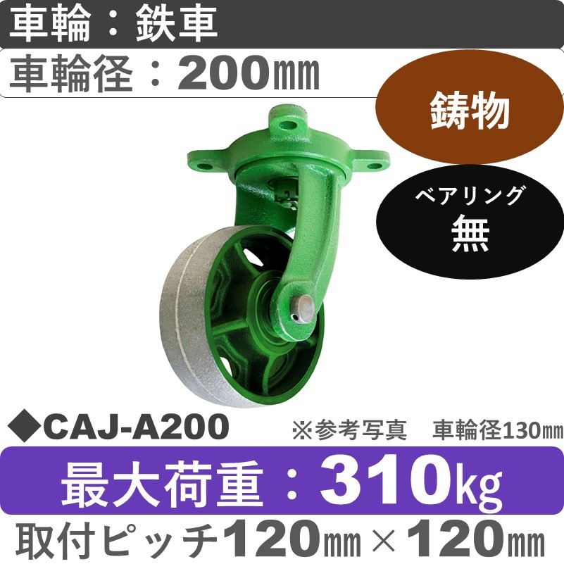 CAJ-A200 浪花製作所 キャスター 自在金具 鉄車輪200㎜