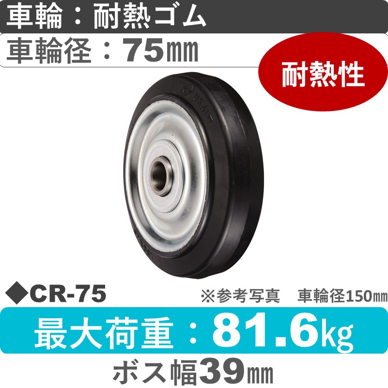 CR-75 ウカイキャスター 耐熱ゴム車輪75㎜