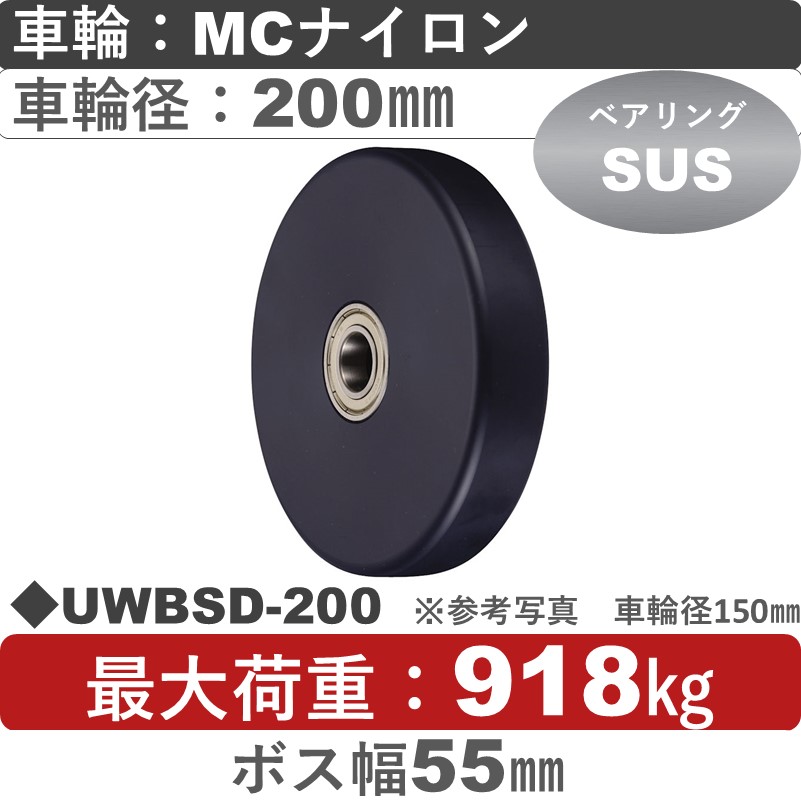 UWBSD-200 ウカイキャスター ＭＣナイロン車輪［スリムタイプ］200㎜