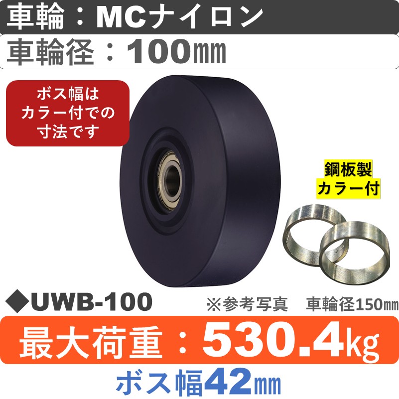 UWB-100 ﾎﾞｽ幅42㎜ ウカイキャスター ＭＣナイロン車輪100㎜