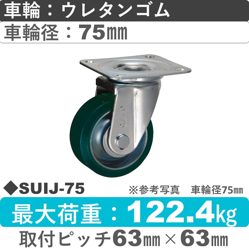SUIJ-75 ウカイキャスター  自在金具 ウレタンゴム車輪75㎜