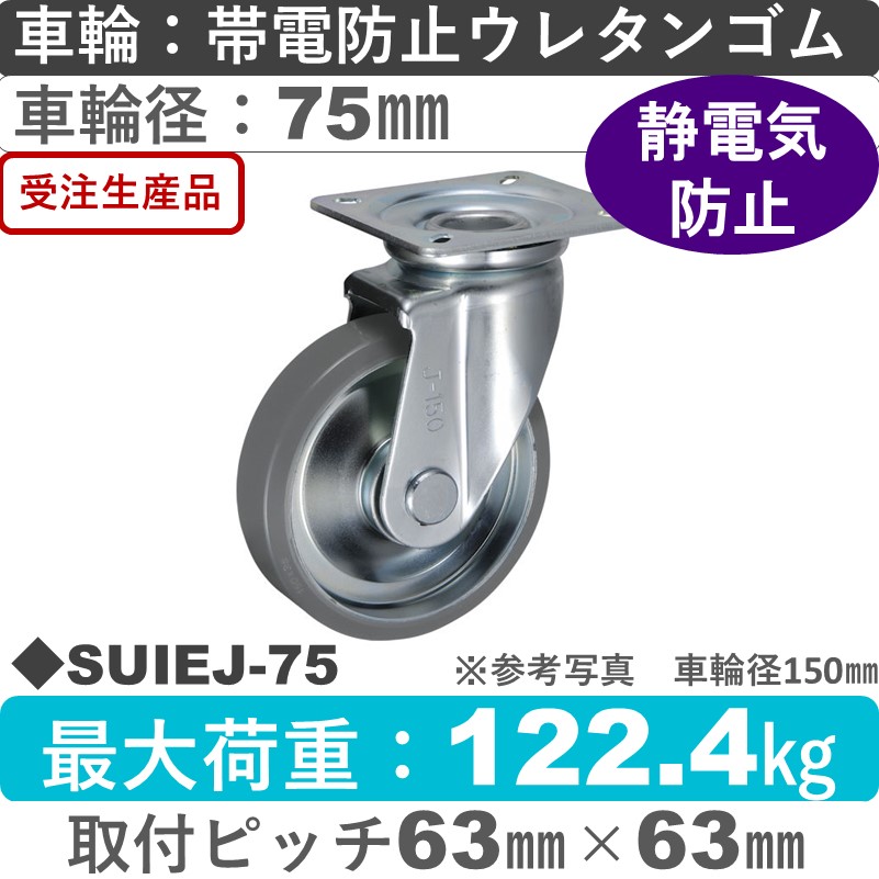 SUIEJ-75 ウカイキャスター  自在金具 帯電防止ウレタンゴム車輪75㎜