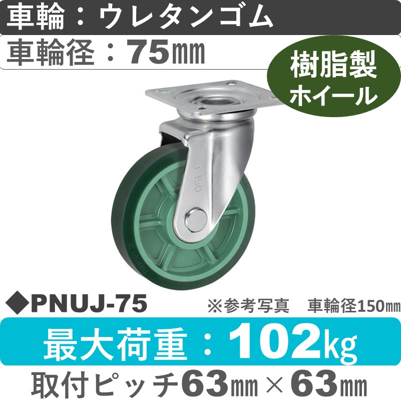 PNUJ-75 ウカイキャスター  自在金具 ウレタンゴム車輪75㎜
