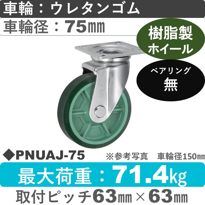 PNUAJ-75 ウカイキャスター  自在金具 ウレタンゴム車輪75㎜