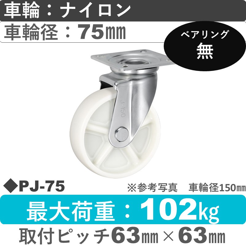 PJ-75 ウカイキャスター  自在金具 ナイロン車輪75㎜