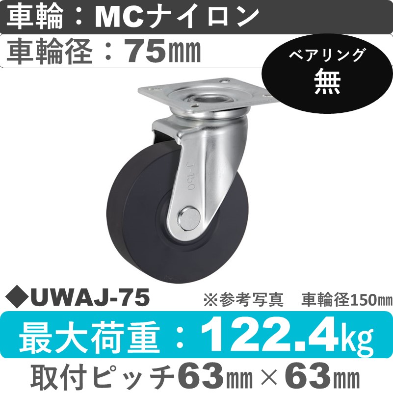 UWAJ-75 ウカイキャスター  自在金具 ＭＣナイロン車輪75㎜