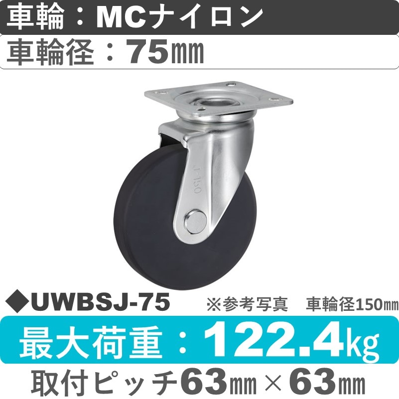 UWBSJ-75 ウカイキャスター  自在金具 ＭＣナイロン車輪75㎜