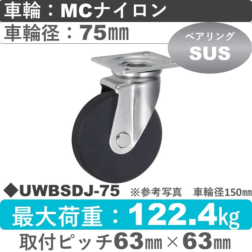 UWBSDJ-75 ウカイキャスター  自在金具 ＭＣナイロン車輪75㎜