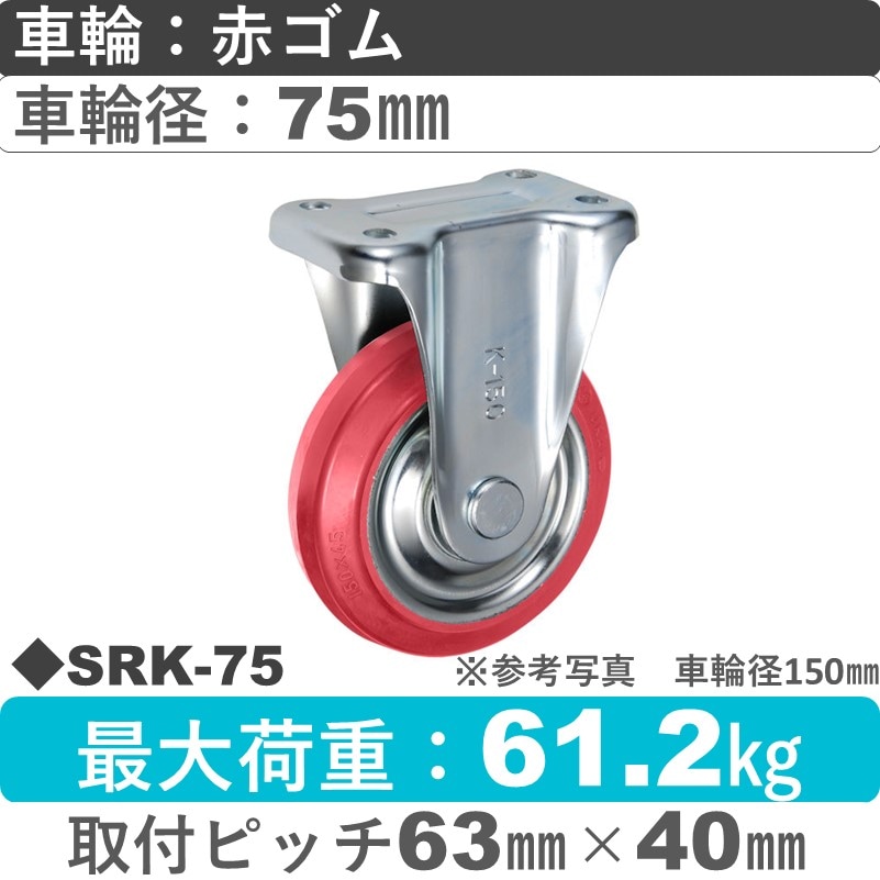 SRK-75 ウカイキャスター  固定金具 赤ゴム車輪75㎜