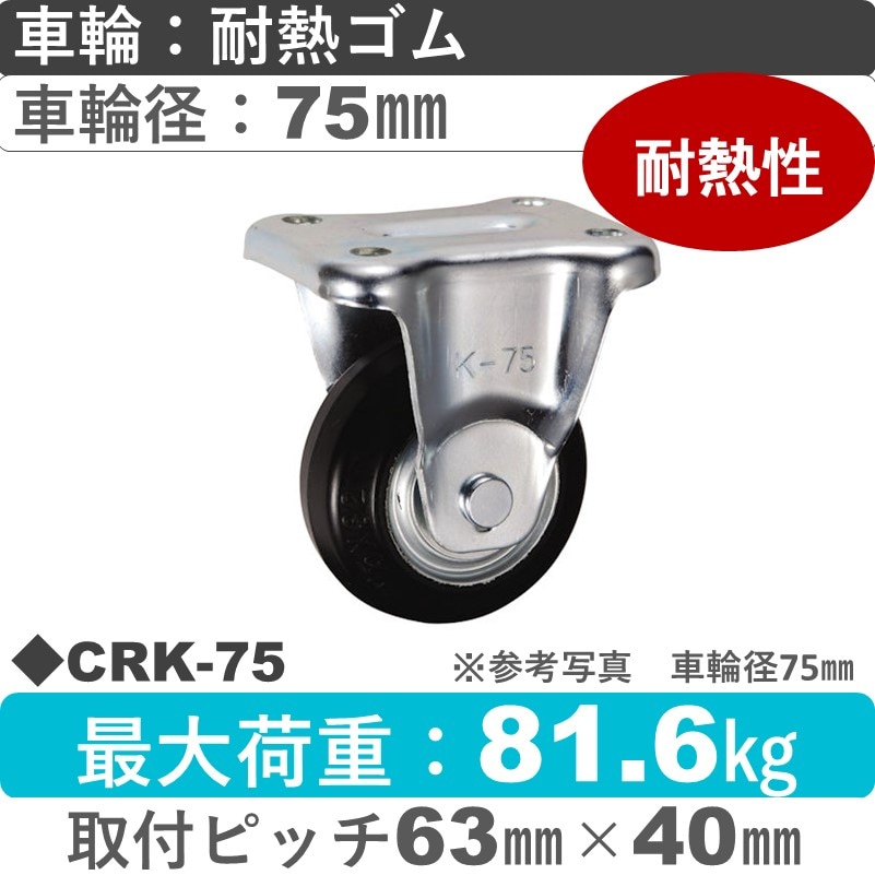 CRK-75 ウカイキャスター  固定金具 耐熱ゴム車輪75㎜