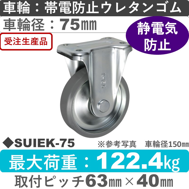 SUIEK-75 ウカイキャスター  固定金具 帯電防止ウレタンゴム車輪75㎜