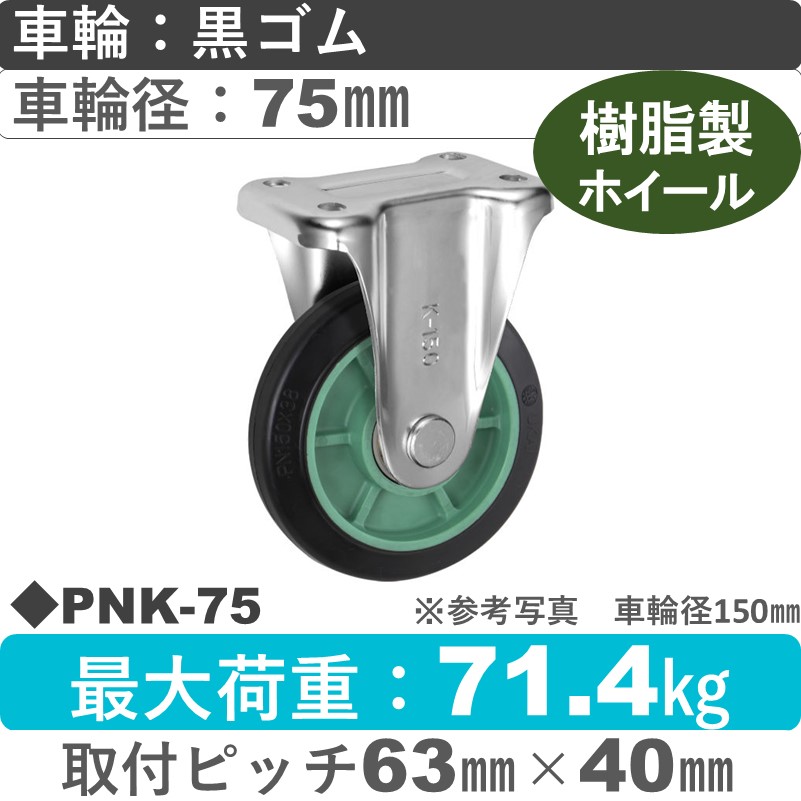 PNK-75 ウカイキャスター  固定金具 ゴム車輪75㎜
