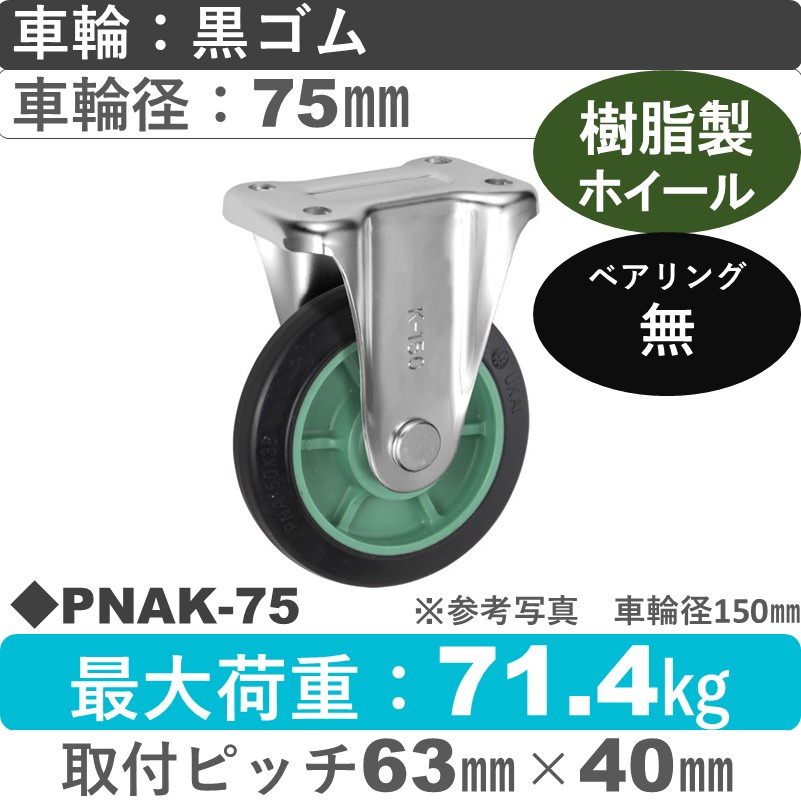 PNAK-75 ウカイキャスター  固定金具 ゴム車輪75㎜