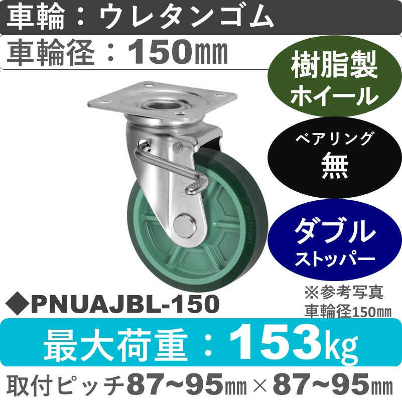 PNUAJBL-150 ウカイキャスター  左ストッパー付自在金具 ウレタンゴム車輪150㎜