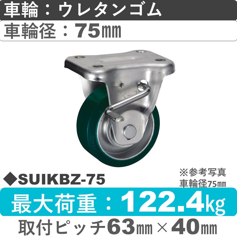 SUIKBZ-75 ウカイキャスター  ストッパー付固定金具 ウレタンゴム車輪75㎜