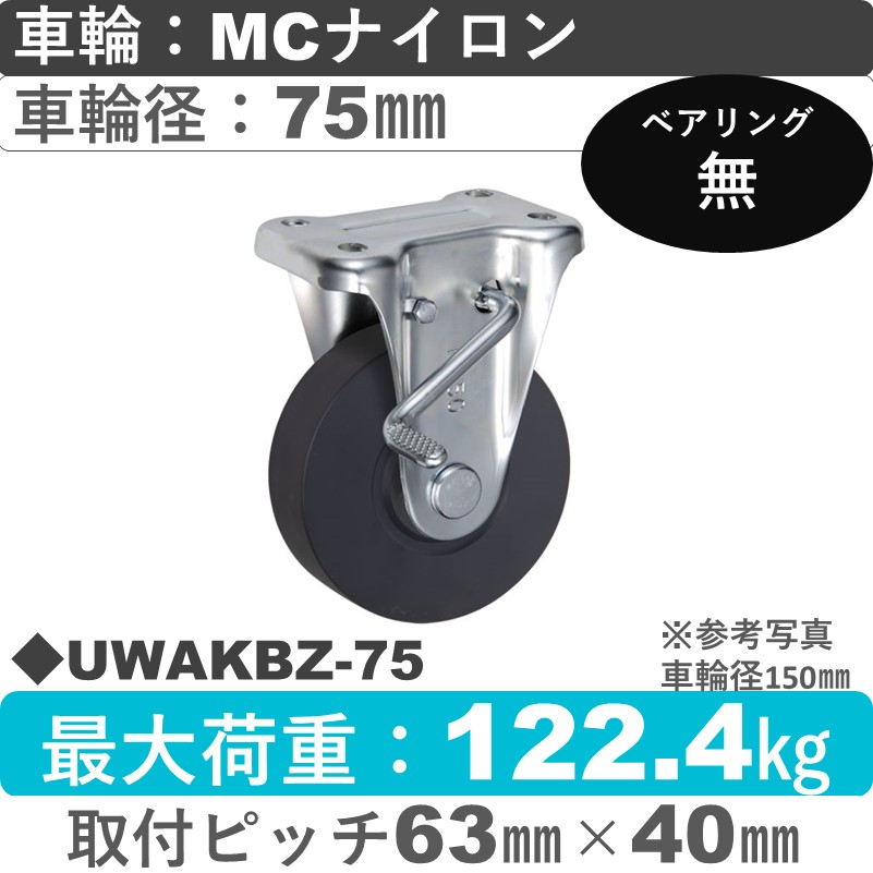 UWAKBZ-75 ウカイキャスター  ストッパー付固定金具 ＭＣナイロン車輪75㎜